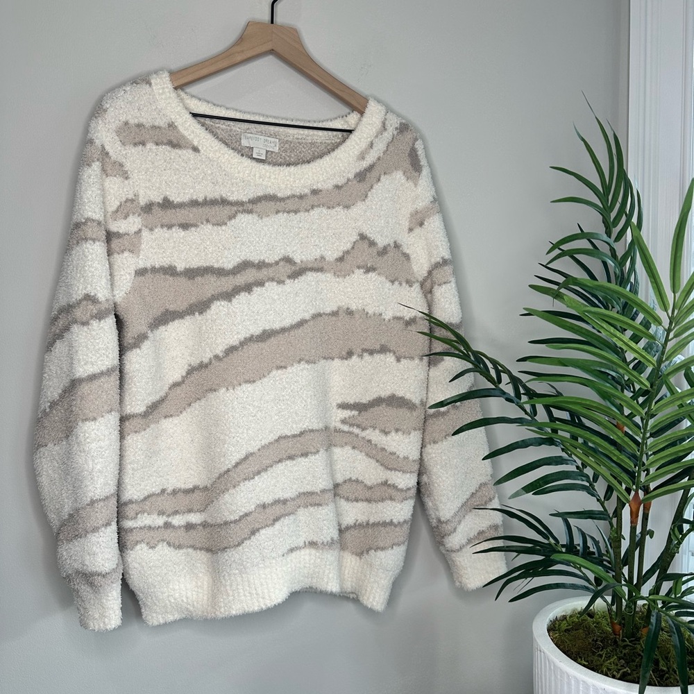 Barefoot Dreams Cozy Chic Cream and Tan Zebra Sweater